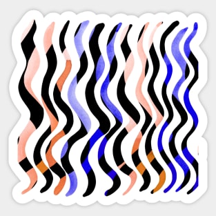 Wavy lines - orange, blue and black Sticker